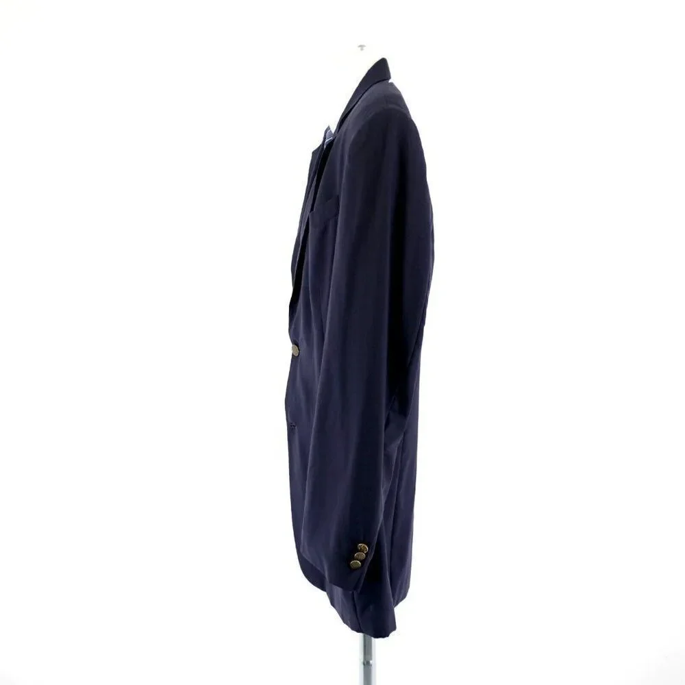 Oscar De La‎ Renta Blue Wool 2 Bronze Button Blazer 42L / Slim 44L